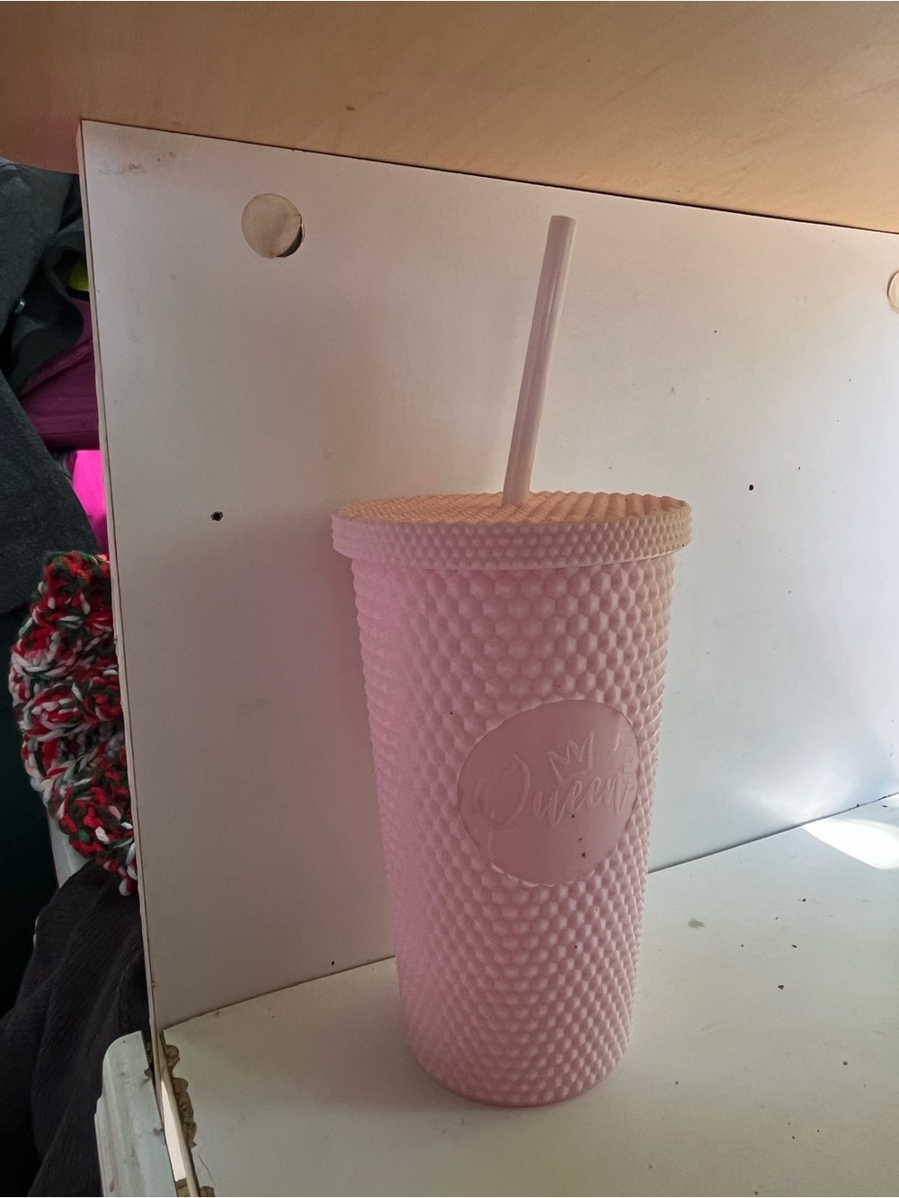 Queen Pink Textured Reusable Tumbler with Straw
